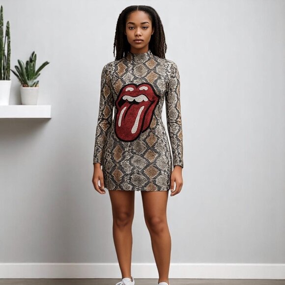 Leopard Red Lip Short Dress - Picture 2 of 8